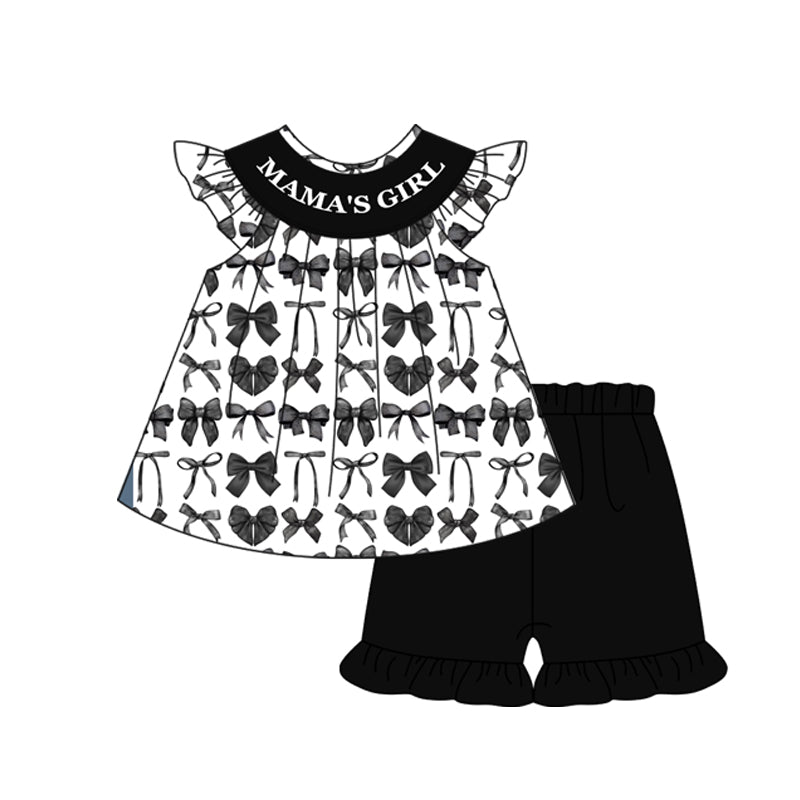 (Pre-order)GSSO2205 MAMA'S GIRL Black Bows Tunic Top Black Shorts Girls Summer Clothes Set