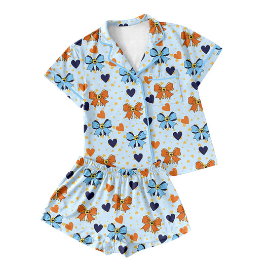 (Pre-order)GSSO2296  Adult Cartoon Dog Bows Print Woman Summer Buttons Pajamas Clothes Set