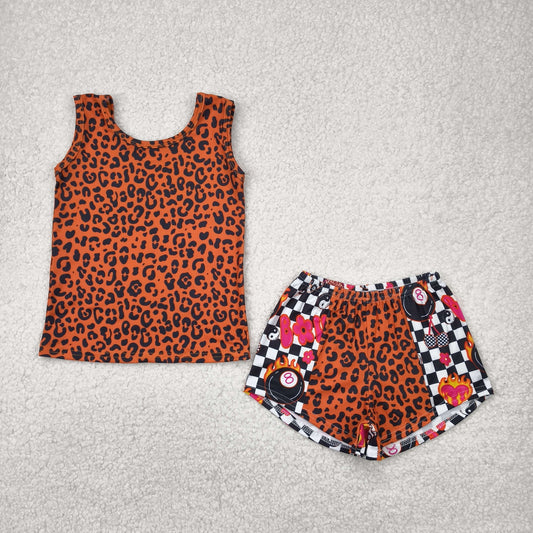GSSO2391 Leopard Snooker Print Girls Summer Clothes Set