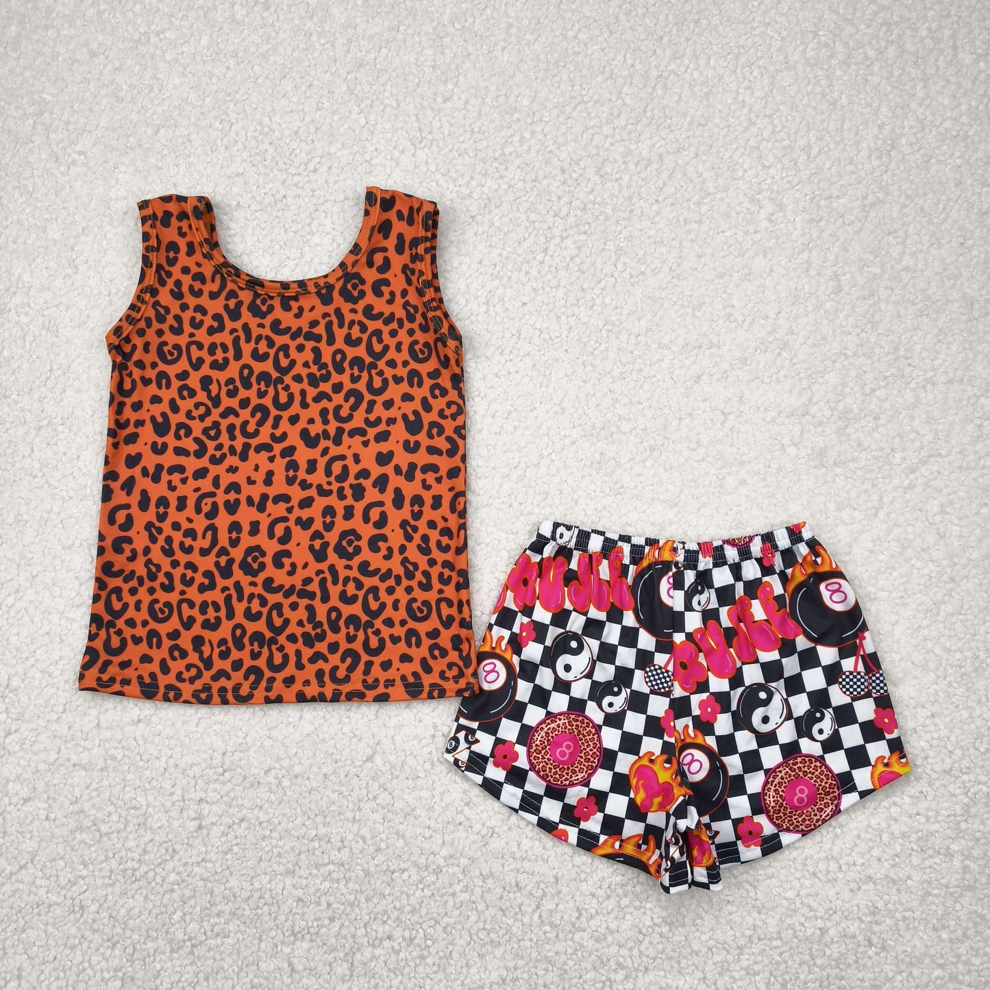 GSSO2391 Leopard Snooker Print Girls Summer Clothes Set