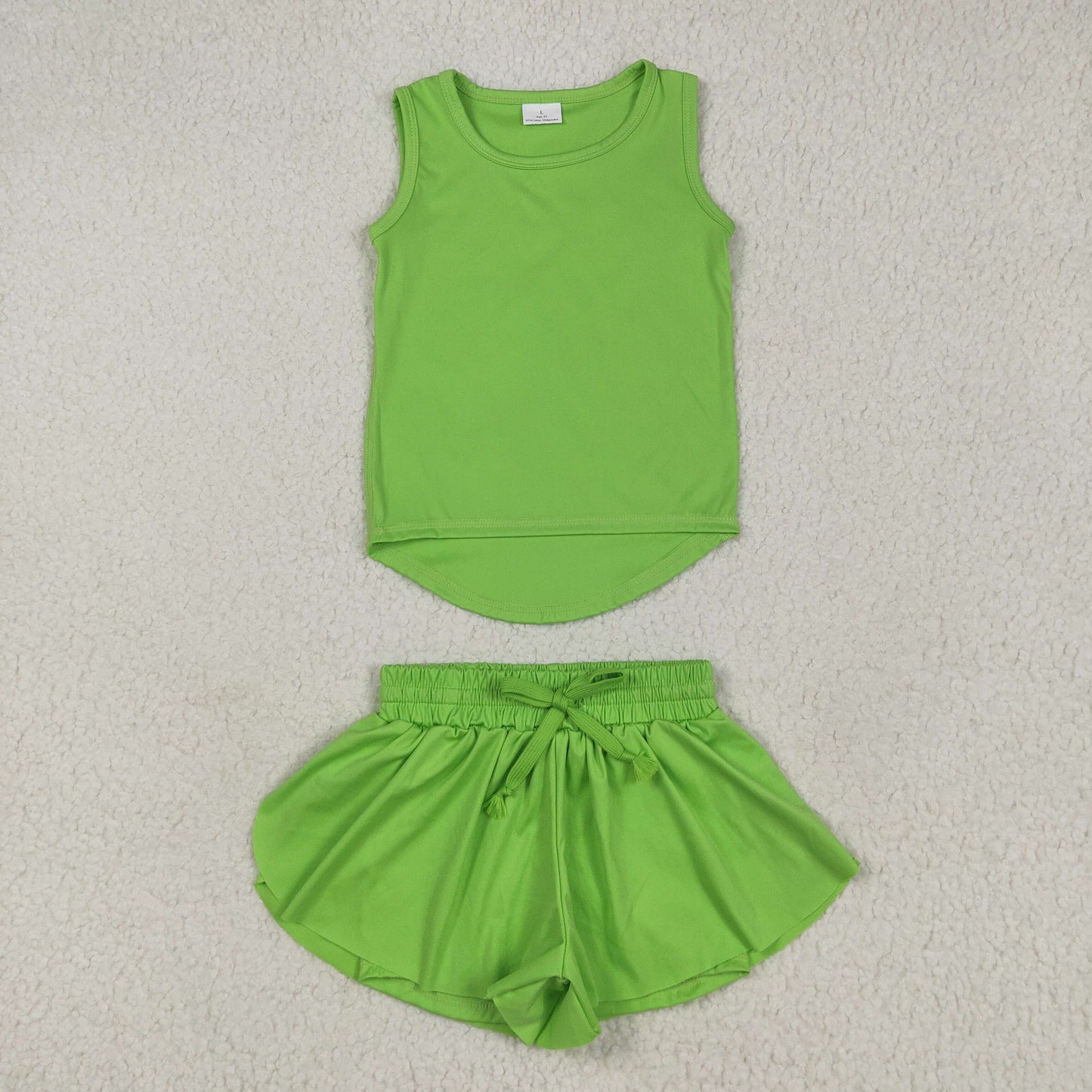 GSSO2503 Green Tank Top Flutter Shorts Girls Summer Yoga Clothes Set