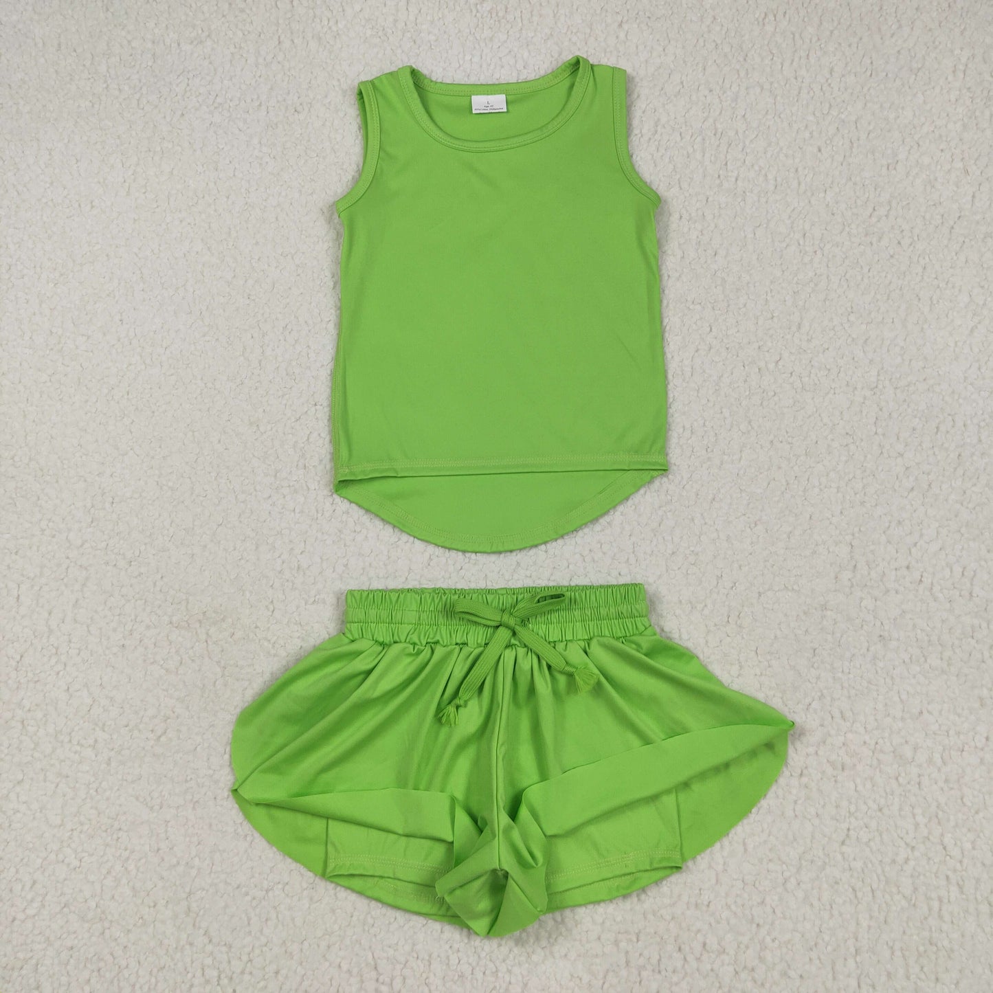 GSSO2503 Green Tank Top Flutter Shorts Girls Summer Yoga Clothes Set
