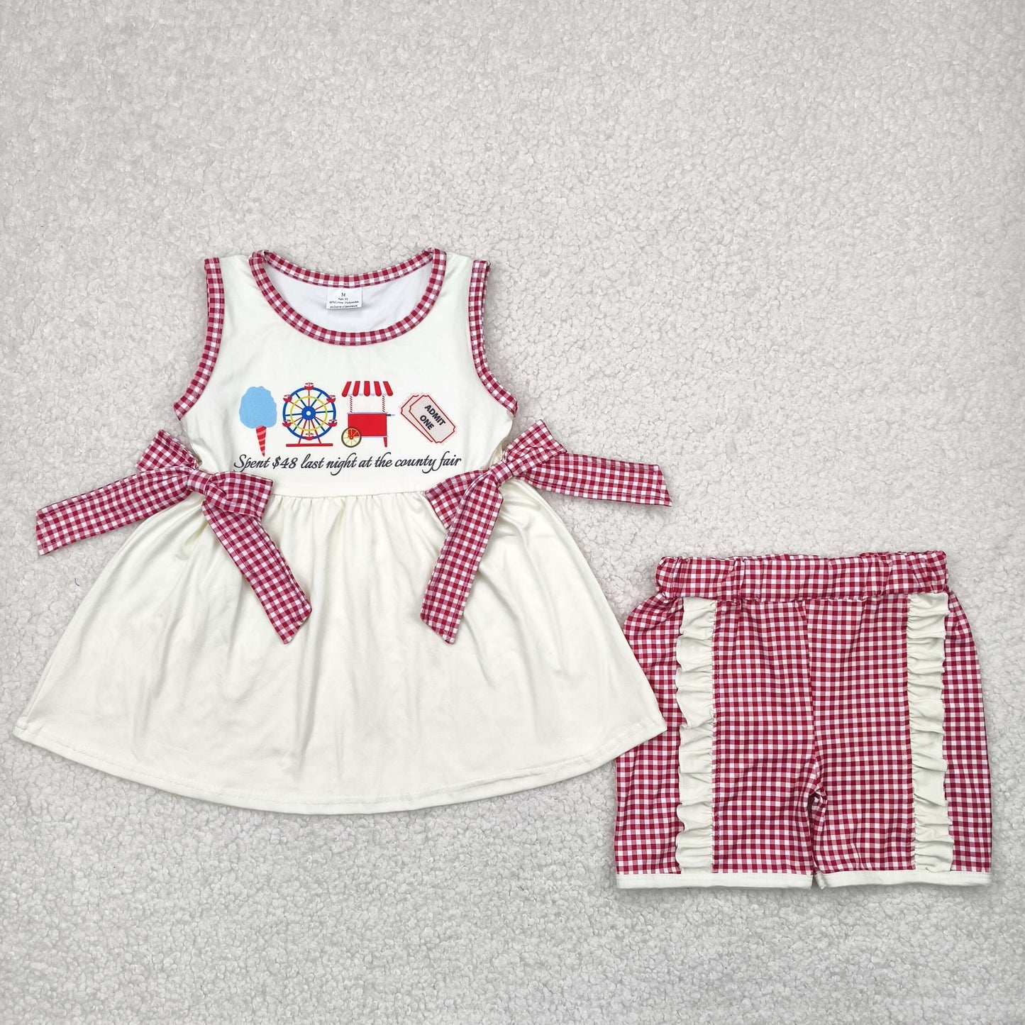 GSSO2518  County Fair Tunic Top Red Plaid Shorts Girls Summer Clothes Set