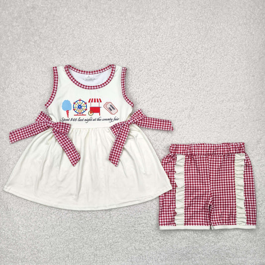 GSSO2518  County Fair Tunic Top Red Plaid Shorts Girls Summer Clothes Set
