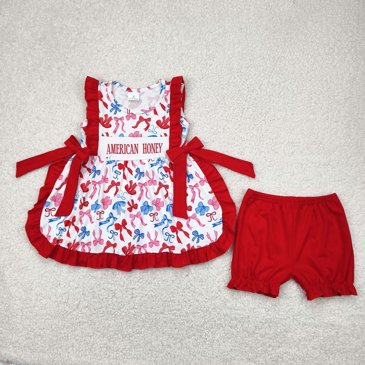AMERICAN HONEY Bows Print Sisters 4th of July Matching Clothes