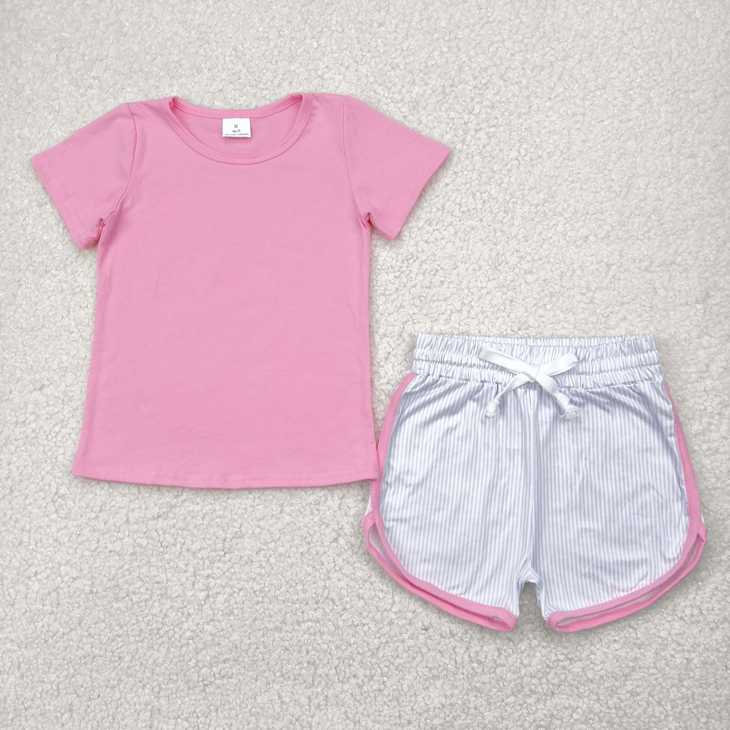 GSSO2543 Pink Top Stripes Shorts Girls Summer Clothes Set