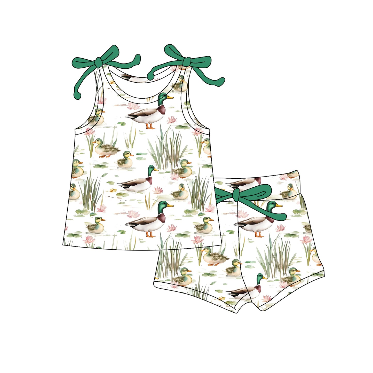 (Pre-order)GSSO2575 Duck Print Shorts Girls Summer Clothes Set