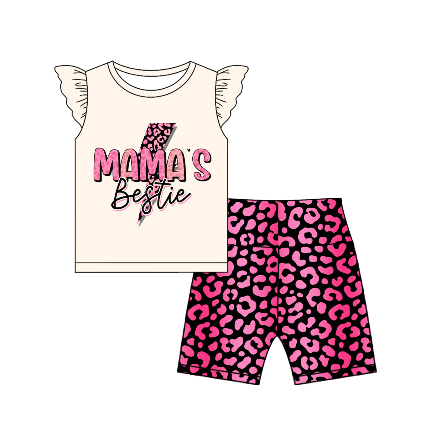 (Pre-order)GSSO2596 MAMA'S Bestie Flash Top Leopard Shorts Girls Summer Clothes Set
