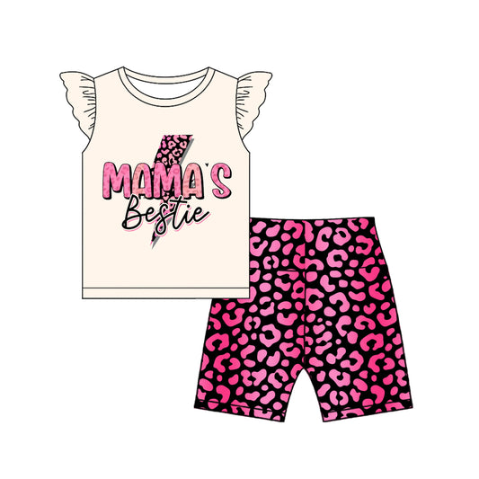 (Pre-order)GSSO2596 MAMA'S Bestie Flash Top Leopard Shorts Girls Summer Clothes Set