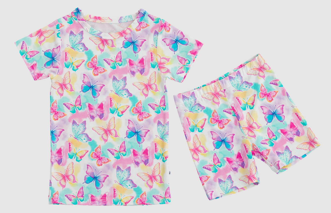 (Pre-order)GSSO2603 Colorful Butterfly Print Shorts Girls Summer Clothes Set