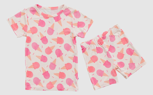 (Pre-order)GSSO2604 Ice Cream Pink Print Shorts Girls Summer Clothes Set
