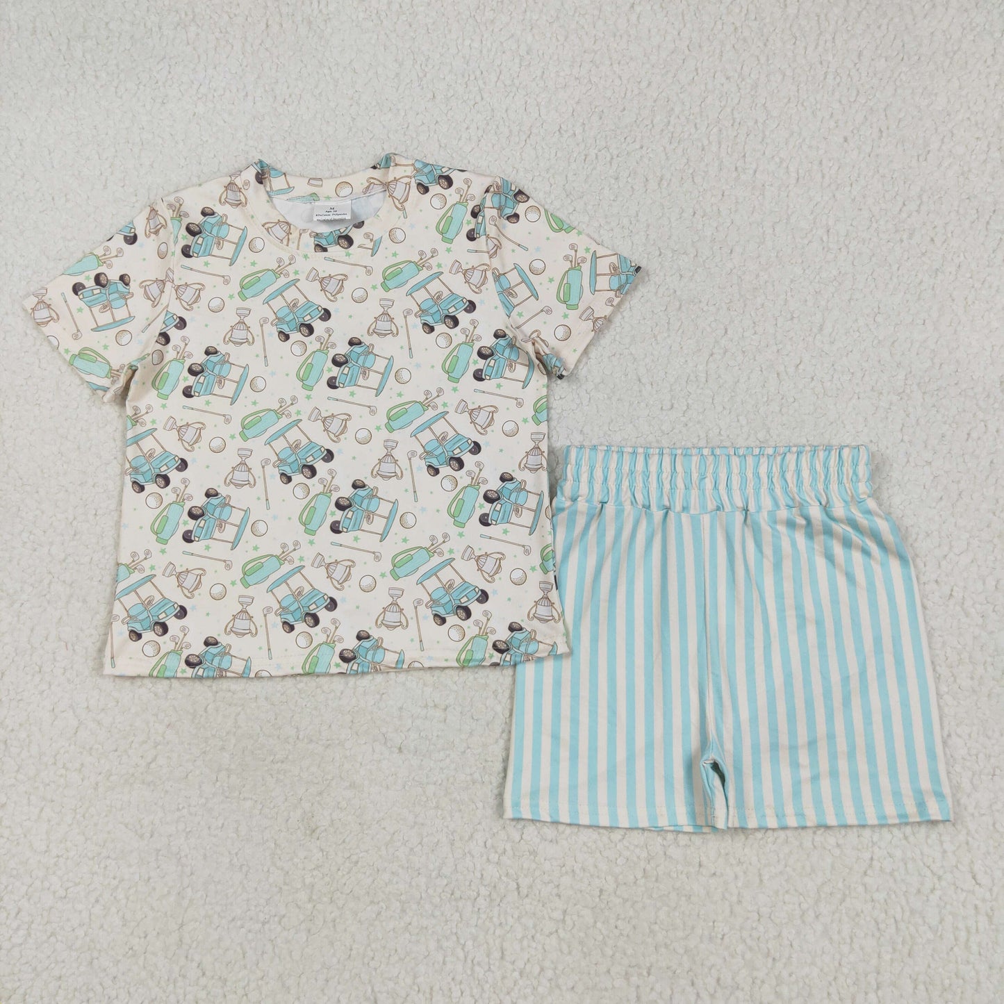 GSSO2614 Golf Top Blue Stripes Shorts Girls Summer Clothes Set