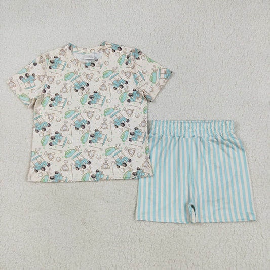 GSSO2614 Golf Top Blue Stripes Shorts Girls Summer Clothes Set