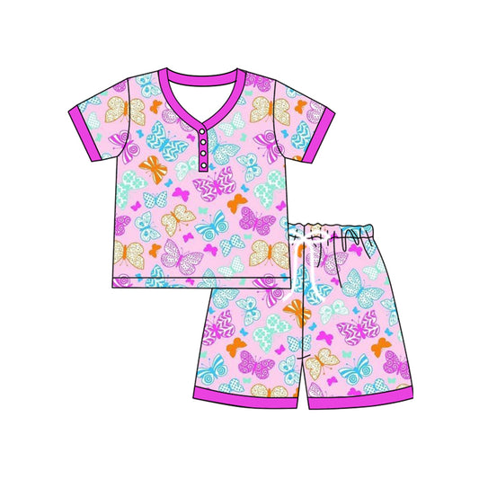 (Pre-order)GSSO2616  Adult Colorful Butterfly Print Shorts Woman Summer Clothes Set