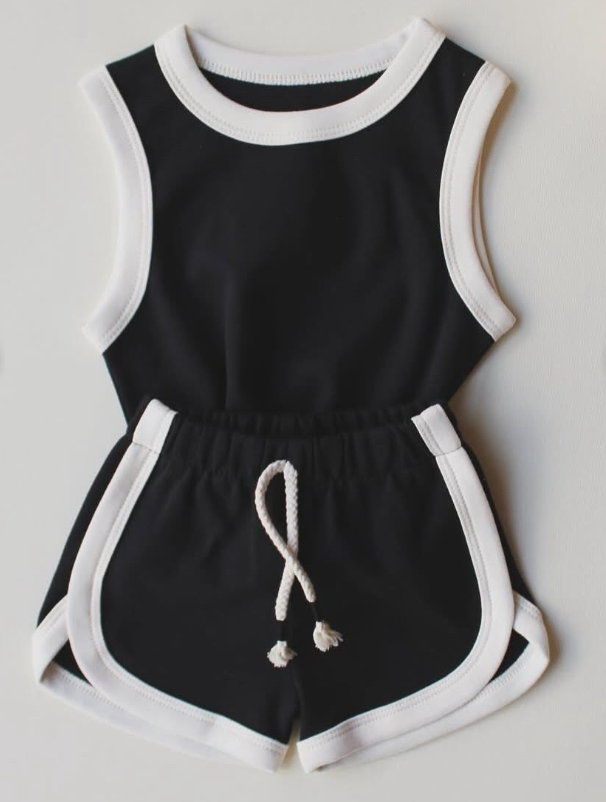 (Pre-order)GSSO2628 Black Color Girls Summer Sports Clothes Set