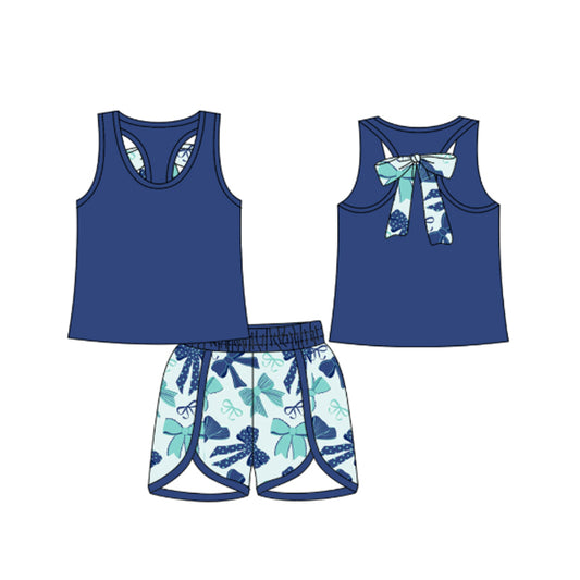 (Pre-order)GSSO2641 Navy Tank Top Bows Shorts Girls Summer Clothes Set