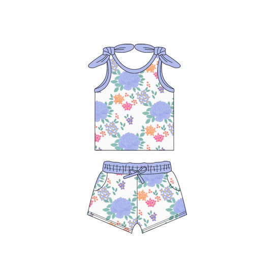(Pre-order)GSSO2652 Colorful Flowers Top Shorts Girls Summer Clothes Set