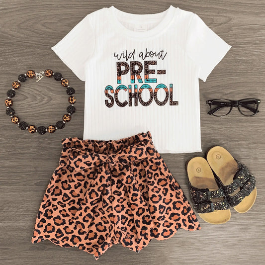 (Pre-order)GSSO2655 Wild About Pre-SCHOOL Top Leopard Shorts Girls Summer Clothes Set