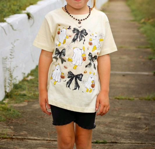 (Pre-order)GT1089 Ghost Bows Girls Halloween Tee Shirts Top