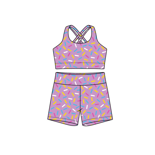 (Pre-order)GSSO2696 Adult Purple Sprinkles Tank Top Shorts Woman Summer Clothes Set