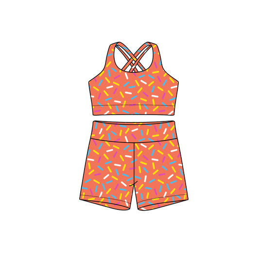 (Pre-order)GSSO2697 Adult Orange Sprinkles Tank Top Shorts Woman Summer Clothes Set