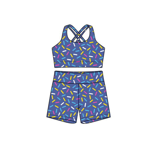 (Pre-order)GSSO2698 Adult Blue Sprinkles Tank Top Shorts Woman Summer Clothes Set