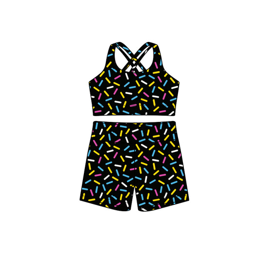 (Pre-order)GSSO2699 Adult Black Sprinkles Tank Top Shorts Woman Summer Clothes Set