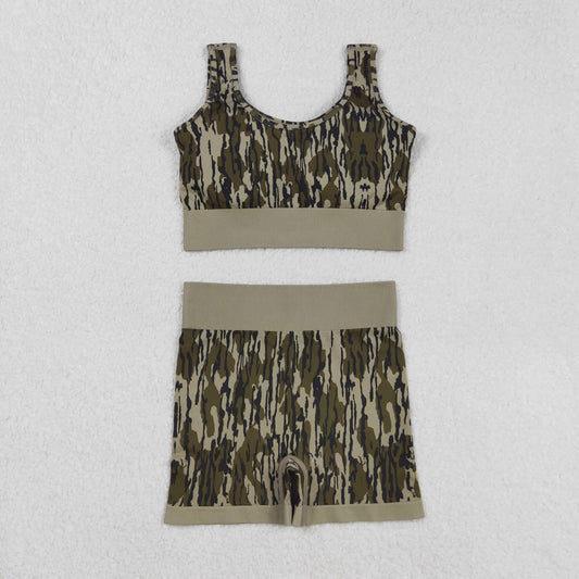 GSSO2701 Adult Camo Crop Bra Top Shorts Woman Summer Yoga Clothes Set