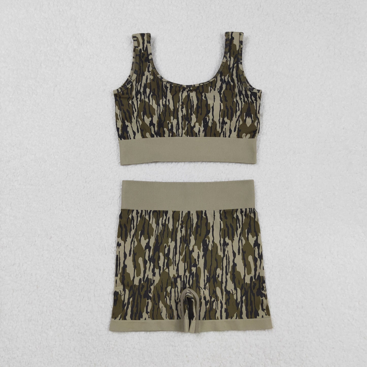 GSSO2701 Adult Camo Crop Bra Top Shorts Woman Summer Yoga Clothes Set