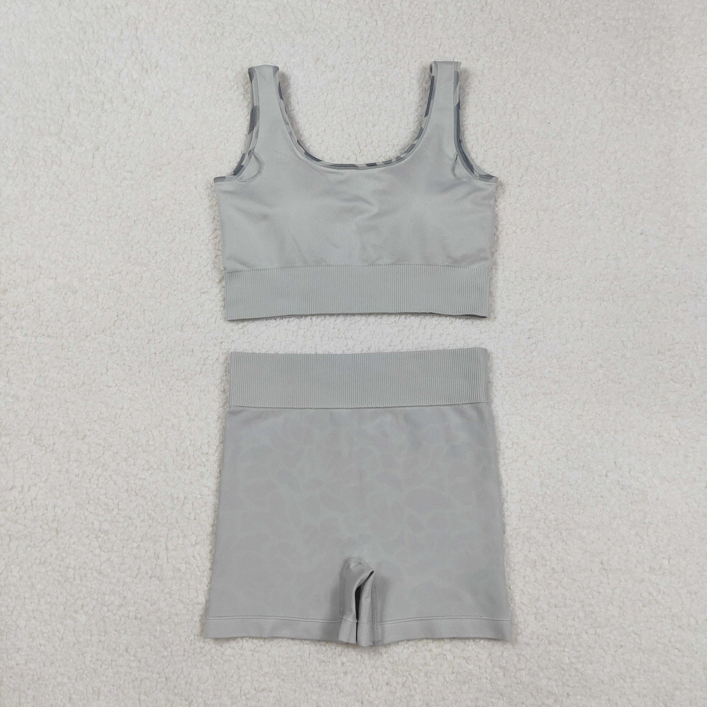GSSO2702 Adult Grey Camo Crop Bra Top Shorts Woman Summer Yoga Clothes Set
