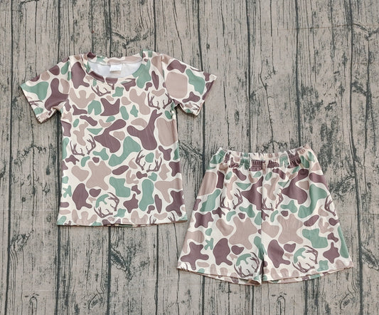 (Pre-order)GSSO2708 Brown Green Camo Print Kids Summer Clothes Set