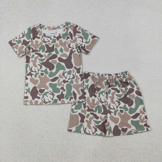 GSSO2708 Brown Green Camo Print Kids Summer Clothes Set