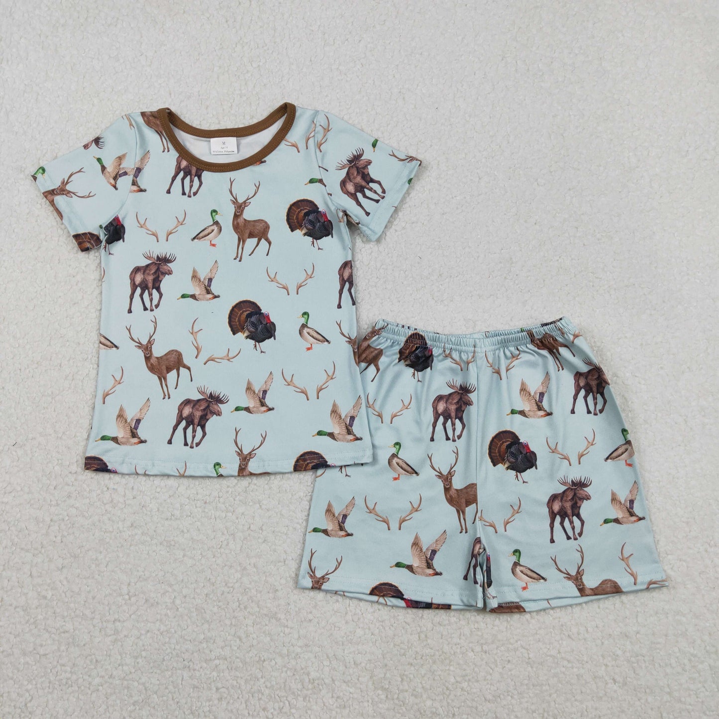 GSSO2709 Animals Hunting Print Kids Summer Pajamas Clothes Set