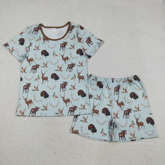 GSSO2711 Adult Animals Hunting Print Woman Summer Clothes Set