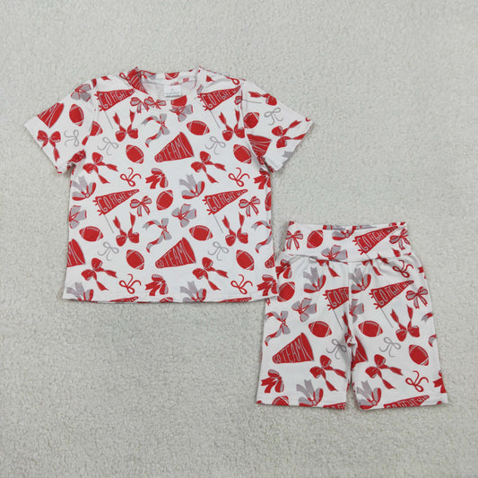 GSSO2727  Go Team Cheer Bows Red Print Girls Summer Clothes Set