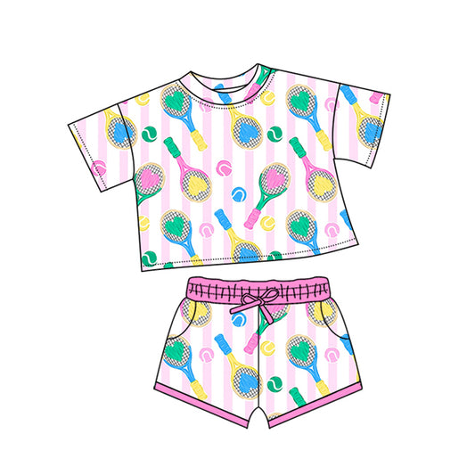 (Pre-order)GSSO2749 Tennis Print Shorts Girls Summer Clothes Set