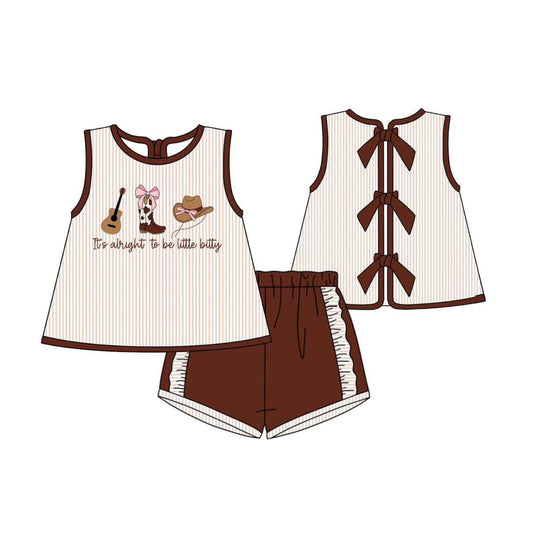 (Pre-order)GSSO2763 Little Bitty Top Brown Shorts Girls Western Clothes Set