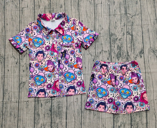 (Pre-order)GSSO2770  Adult Cartoon Characters Demon Movie Print Woman Summer Buttons Pajamas Clothes Set