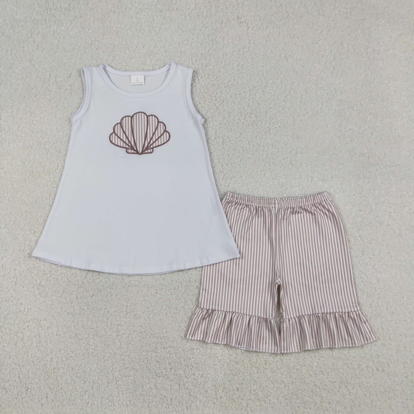 Shell Embroidery Stripes Print Kids Summer Clothes Sibling Matching Wear