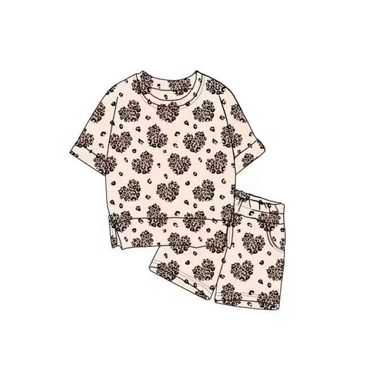 (Pre-order)GSSO2819 Leopard Heart Print Girls Valentine's Day Clothes Set