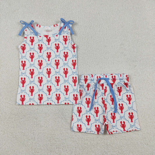 GSSO3005 Crayfish Bows Print Girls Summer Clothes Set