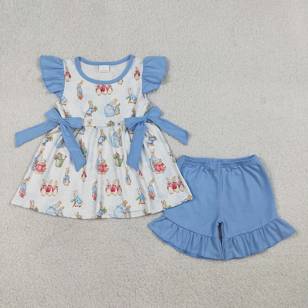 Bunny Print Girls Easter Clothes Sisters Matching Wear