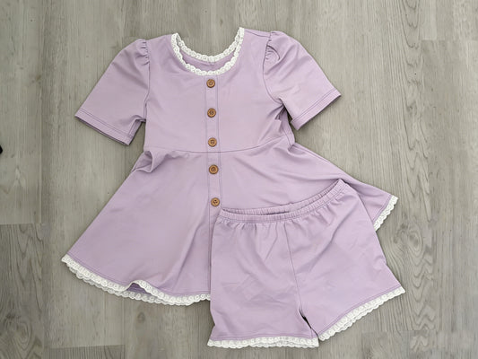 (Pre-order)GSSO3107 Purple Color Girls Summer Clothes Set