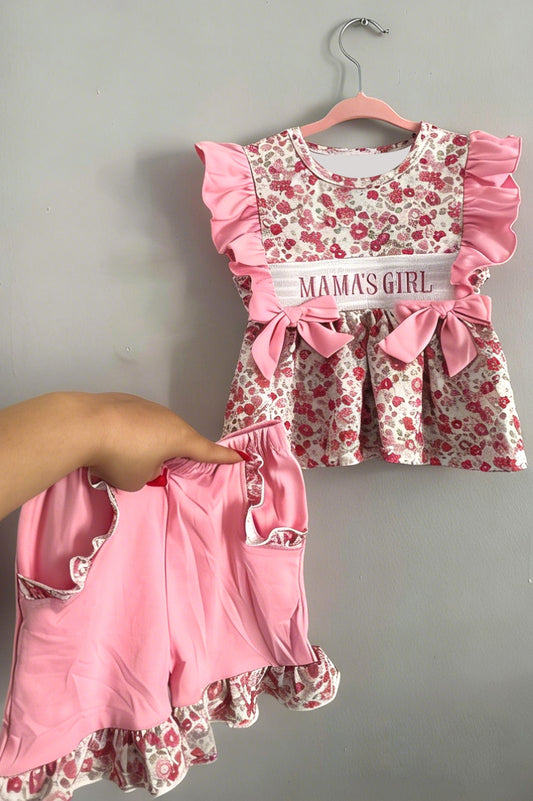 (Pre-order)GSSO3131  MAMAS GIRL Flowers Tunic Top Pink Shorts Girls Summer Clothes Set