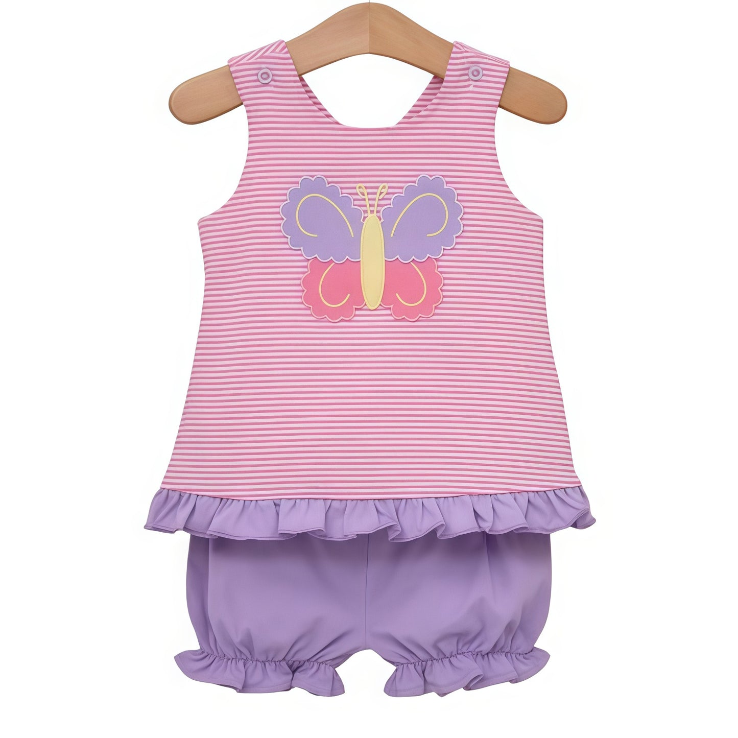 (Pre-order)GSSO3138  Butterfly Stripes Top Purple Shorts Girls Summer Clothes Set