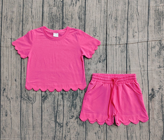 (Pre-order)GSSO3176  Hot Pink Color Girls Summer Clothes Set