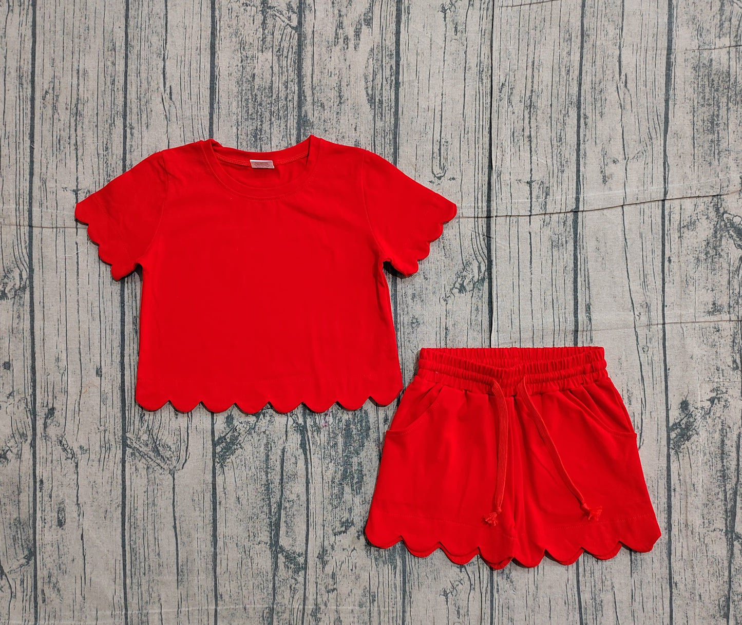 (Pre-order)GSSO3177  Red Color Girls Summer Clothes Set