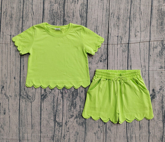 (Pre-order)GSSO3179  Green Color Girls Summer Clothes Set