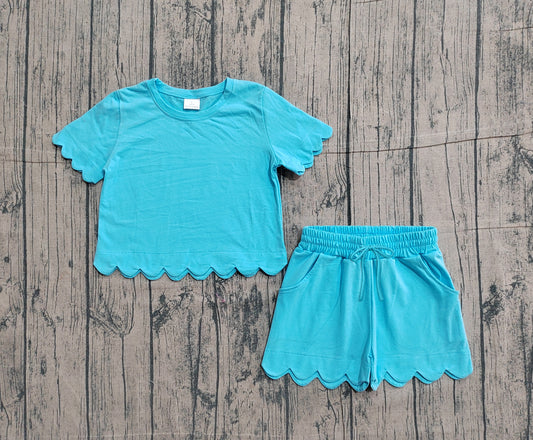 (Pre-order)GSSO3180  Blue Color Girls Summer Clothes Set