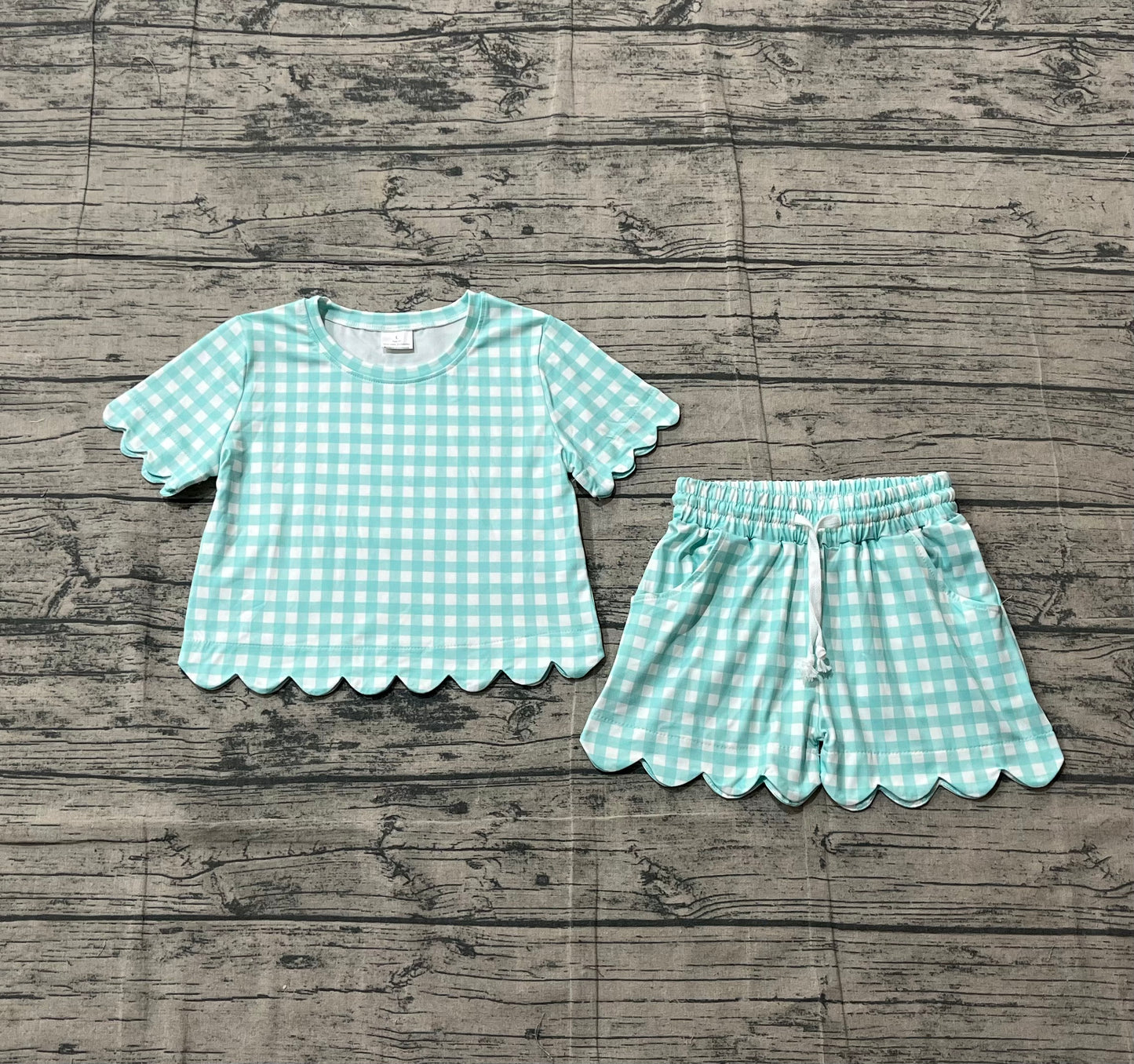 (Pre-order)GSSO3190 Blue Plaid Print Girls Summer Clothes Set